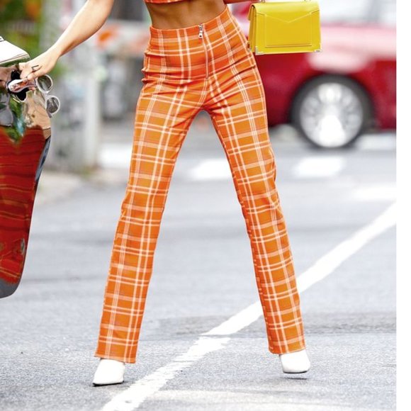 Am Gia Orange Plaid Polaris Pants 